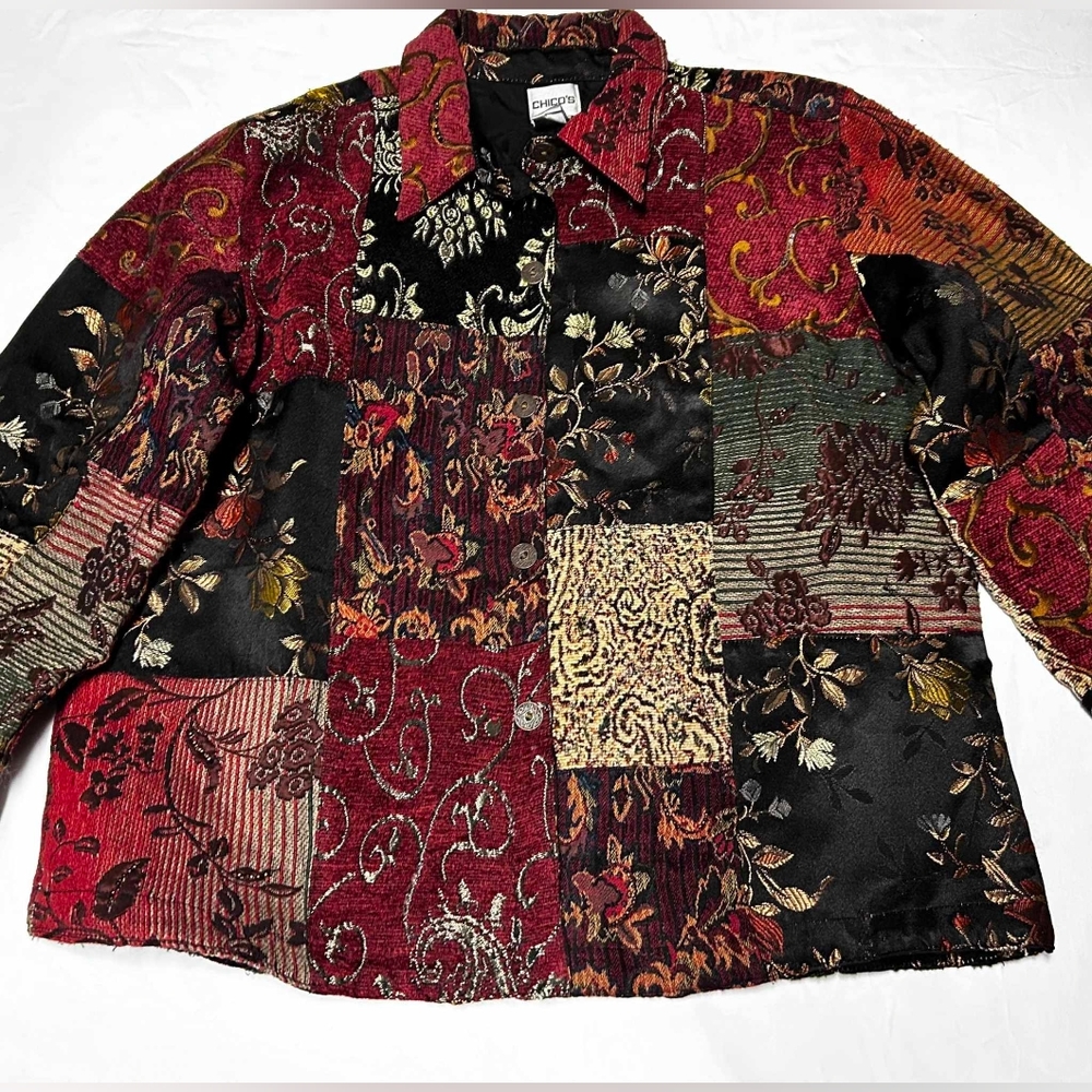 Chicos Tapestry Jacket Patchwork Dressy Embroider… - image 1